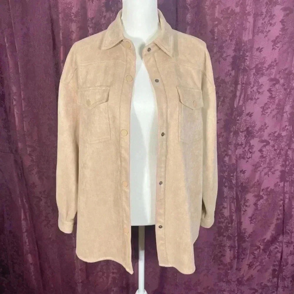 ELODIE Women's Sueded Snap Front Utility Jacket with Chest Pocket Size L - Picture 3 of 9